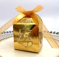Boîte à bonbons dorée ajourée Ganesha avec ruban d'organza pour mariages et fêtes - Or Réfléchissant