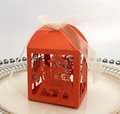 Lasergeschnittene orangefarbene Geschenkschachtel mit Elefantenmuster und Schleife - Orangerot