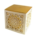 Elegante weiße lasergeschnittene Geschenkbox für Hochzeiten mit goldener Einlage und Blumen - Elfenbein und Gold
