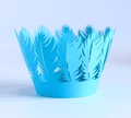 Detailed laser-cut feather pattern on sky blue cupcake wrappers for party decoration - Sky Blue
