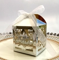White and gold laser-cut Christmas gift box with snowflake patterns and organza ribbon - Reflective Silver