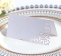 Laser cut white place cards with elegant European scroll lace design for wedding tables - White