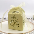 Boîte à bonbons Ganesha crème découpée au laser avec un nœud en ruban de soie assorti - Vert clair