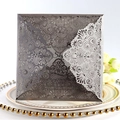 Elegant laser-cut silver lace wedding invitation with intricate floral hollow patterns - Charcoal Silver