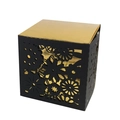 Scatola regalo nera intagliata al laser con motivi floreali eleganti e coperchio dorato - Nero + Oro