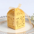Laser-cut yellow gift box with cartoon elephant pattern and golden ribbon bow - Gold