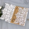 Elegant white laser cut wedding invitation with vintage floral pattern and kraft insert - White