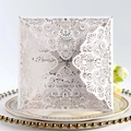 Elegant square white laser-cut lace wedding invitation cover with mandala flower pattern - White