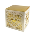 Elegant laser cut cream and gold wedding candy box with hollow heart pattern - Ivory and Gold