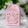 Scatola di caramelle rosa intagliata al laser con elefante e nastro per feste bimbi - Rosa