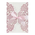 Carte d'invitation rose pailletée avec motif découpé au laser et nœud en ruban de soie - Rose Pailleté