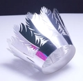 Laser-cut silver feather cupcake wrapper with metallic finish for dessert table decor - Reflective Silver