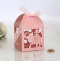 Boîte cadeau rose découpée au laser motif éléphant avec ruban de décoration - Rose