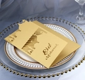 Biglietto d'invito Eid Mubarak dorato tagliato al laser con luna, moschea e busta inclusa - Oro Beige (Eid Mubarak)