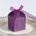 Elegante scatola viola tagliata al laser con motivo a elefante e fiocco in nastro di seta - Viola scuro