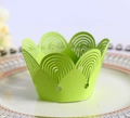 Elegant light green laser-cut cupcake wrapper with a crown-style hollow lace pattern - Bright Green