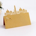 Golden laser cut mosque seat card with crescent moon and stars for Ramadan table setting - Cream Gold (Cream Gold)