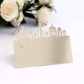 Champagne gold laser-cut table card with crescent moon and mosque silhouette design - Reflective Silver (Reflective Silver)