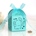 Light blue elephant laser cut candy box with matching ribbon for baby showers - Tiffany Blue