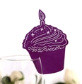 Détail de marque-places violets en forme de cupcake avec motifs de bougies pour verres - Violet foncé