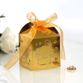 Golden elephant laser-cut candy box with orange ribbon for wedding favors - Reflective Gold