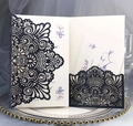 Detail of navy blue laser-cut glitter wedding invitation with mandala pattern and floral card - Glitter Deep Blue (HK-120 Glitter)