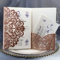 Laser cut rose gold glitter wedding invitation with elegant floral inner sheet - Glitter Champagne Gold