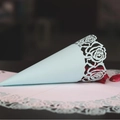 Elegant light blue laser-cut paper cone with rose pattern for wedding confetti and flower petals - Light Blue
