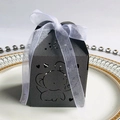 Grey laser-cut elephant candy box with a white organza ribbon bow for celebrations - Silver Charcoal