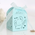 Light blue laser-cut candy gift box with cute elephant design and ribbon bow tie - Pearl Light Blue