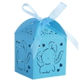 Light blue laser-cut elephant candy box with hollow hearts and matching blue ribbon - Sky Blue