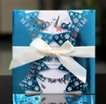 Laser cut Merry Christmas greeting card in metallic blue with snowflake deer motifs - Reflective Blue