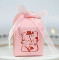 Pink laser cut hollow candy box with LOVE YOU text and carnation flower pattern - Pink