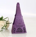 Purple laser-cut Eiffel Tower candy box with intricate floral patterns for gifts - Dark Purple