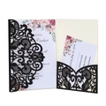 Glitter black laser cut wedding invitation with floral insert and RSVP card set - Glitter Black