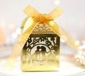 Laser-cut wedding favor box in glossy gold finish with romantic couple silhouette - Reflective Gold