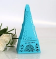 Blue Eiffel Tower laser-cut favor box with intricate floral patterns for weddings - Sky Blue