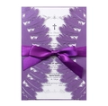 Elegant laser-cut purple feather wedding invitation with white insert and satin ribbon - Dark Purple