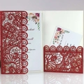 Laser cut wedding invitation with red glitter hollow floral cover and printed inner card - Red