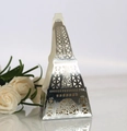 Elegant laser cut Eiffel Tower gift box in silver finish with floral base details - Reflective Silver