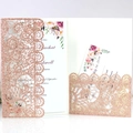 Elegant rose gold glitter laser-cut wedding invitation set with floral inner cards - Apple Gold