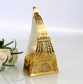 Golden Eiffel Tower hollow gift box for wedding favors with a romantic white rose detail - Reflective Gold