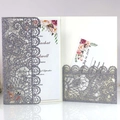 Elegant purple glitter laser-cut wedding invitation with floral inner cards and inserts - Silver Charcoal