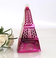 Magenta Eiffel Tower hollow candy box with metallic finish and floral laser cutouts - Reflective Rose Red