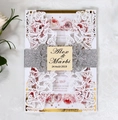 Detail of laser-cut butterfly invitation with silver glitter belt and floral inner card - Hollow Butterfly Art Design (HK-87)