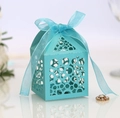 Elegant light blue laser-cut candy gift box with a delicate matching ribbon bow - Tiffany Blue