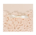 Elegant laser-cut pink lace wedding invitation card with a creamy silk ribbon bow - Jade Pearl