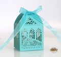 Tiffany blue laser-cut wedding candy box with bride silhouette and silk ribbon - Tiffany Blue