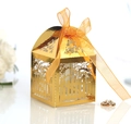 Golden laser-cut European fence style candy gift box with orange silk ribbon bow - Reflective Gold