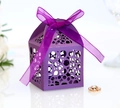 Elegant purple laser-cut candy box with circular patterns and matching silk ribbon bow - Dark Purple